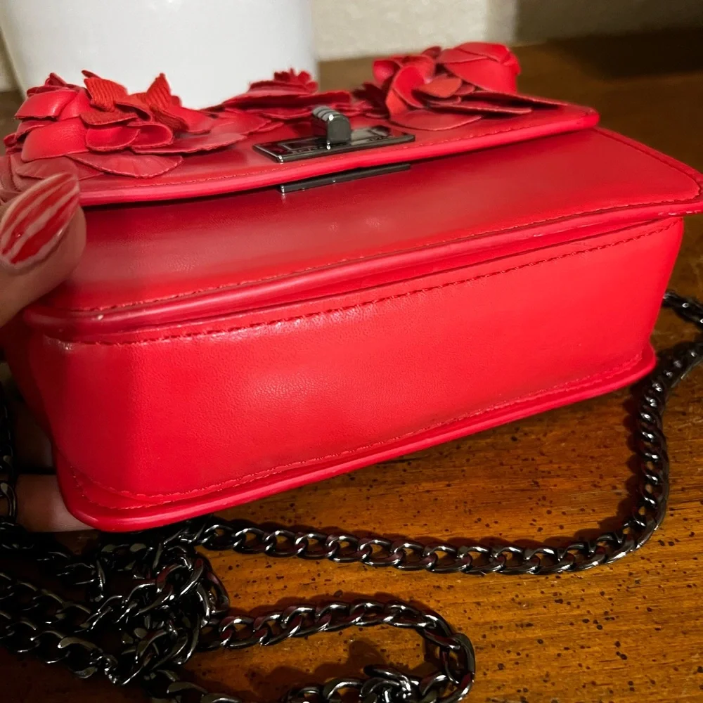 Betsey Johnson Red Carnation Mini Bag with Floral Accents - Picture 6 of 9